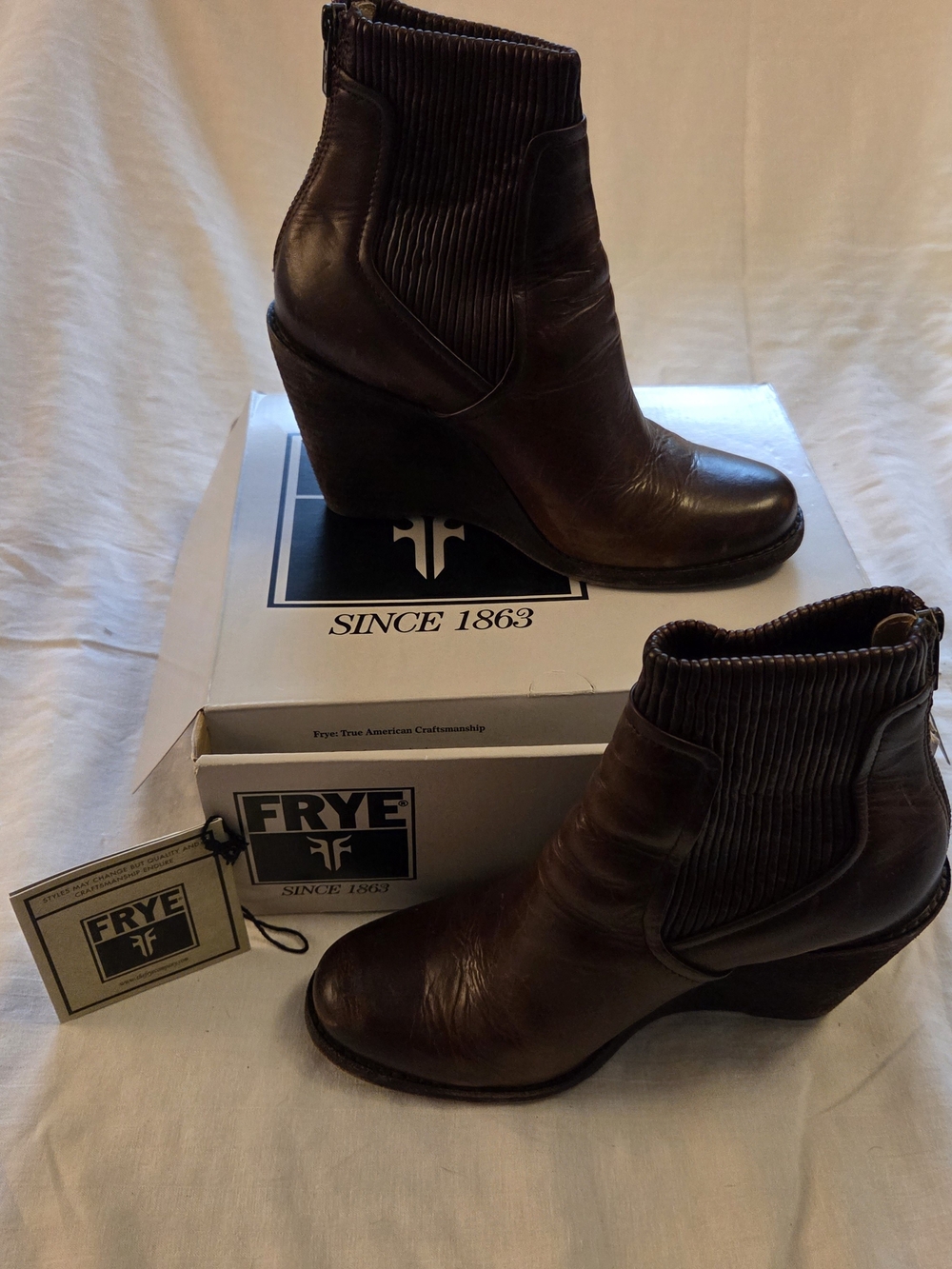 FRYE Women’s Brown Leather Wedge Ankle Boots